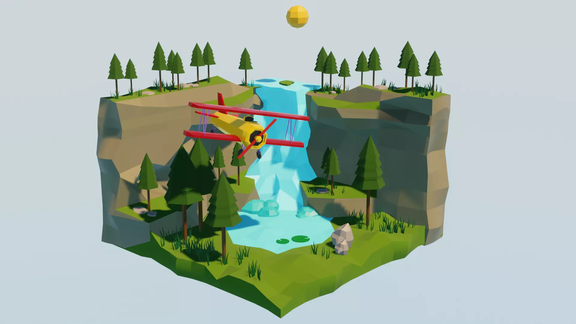 Biplane Diorama 001 Low-poly 3D model_0