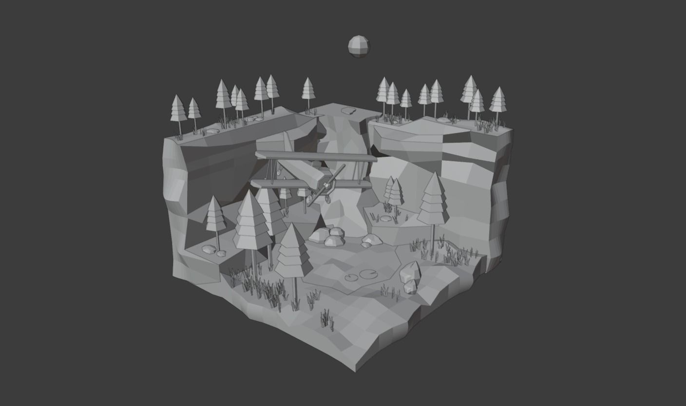 Biplane Diorama 001 Low-poly 3D model_5