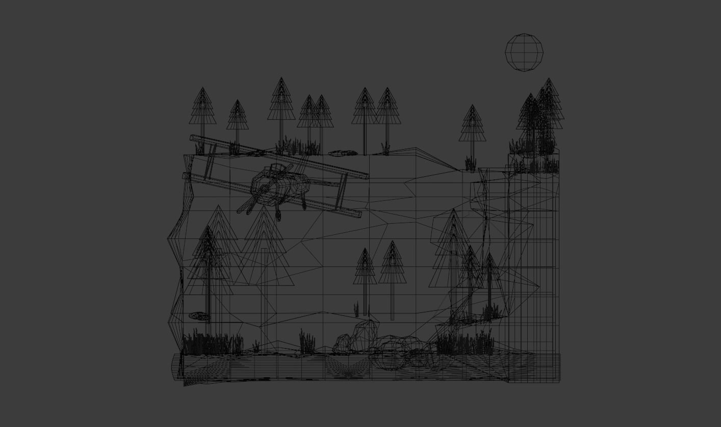 Biplane Diorama 001 Low-poly 3D model_14