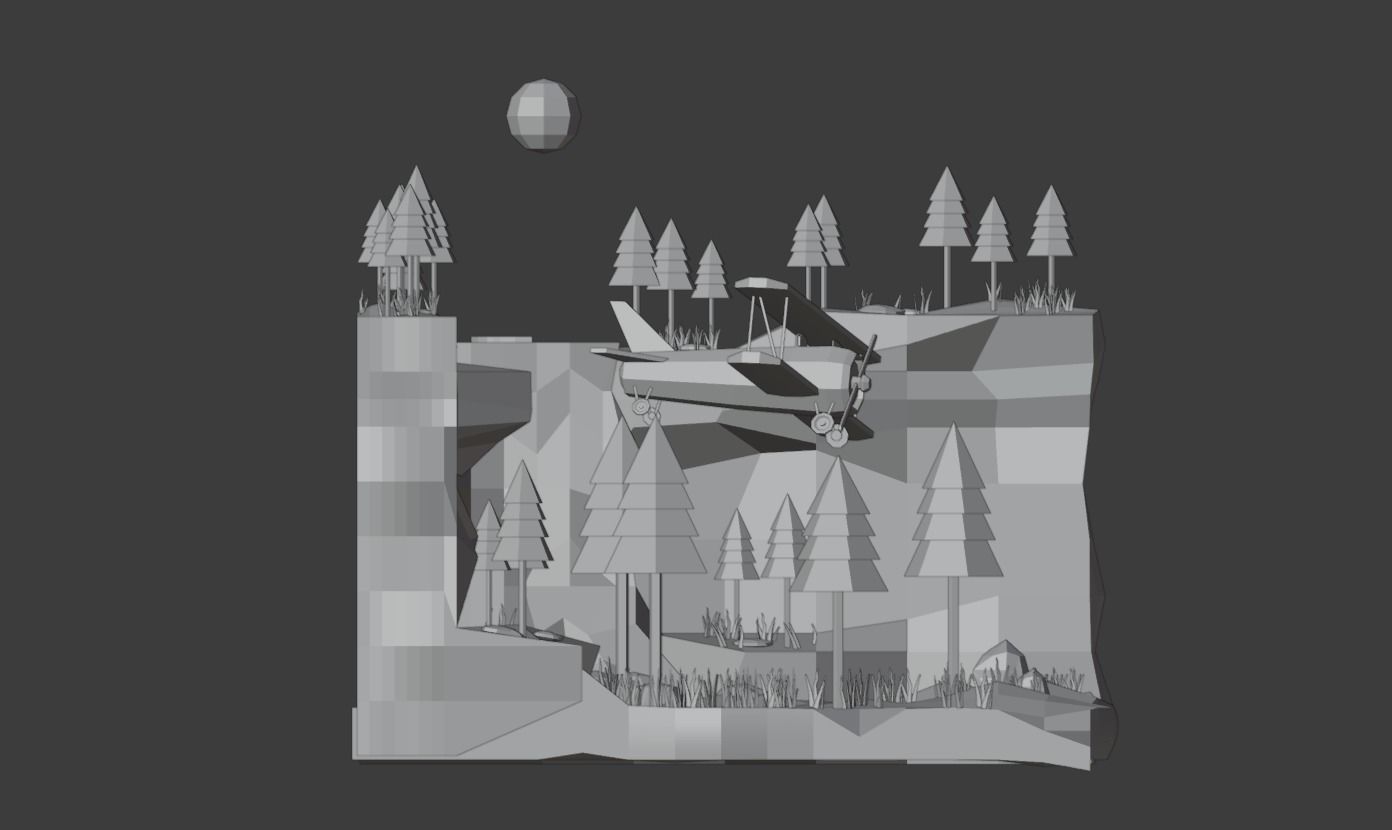 Biplane Diorama 001 Low-poly 3D model_11