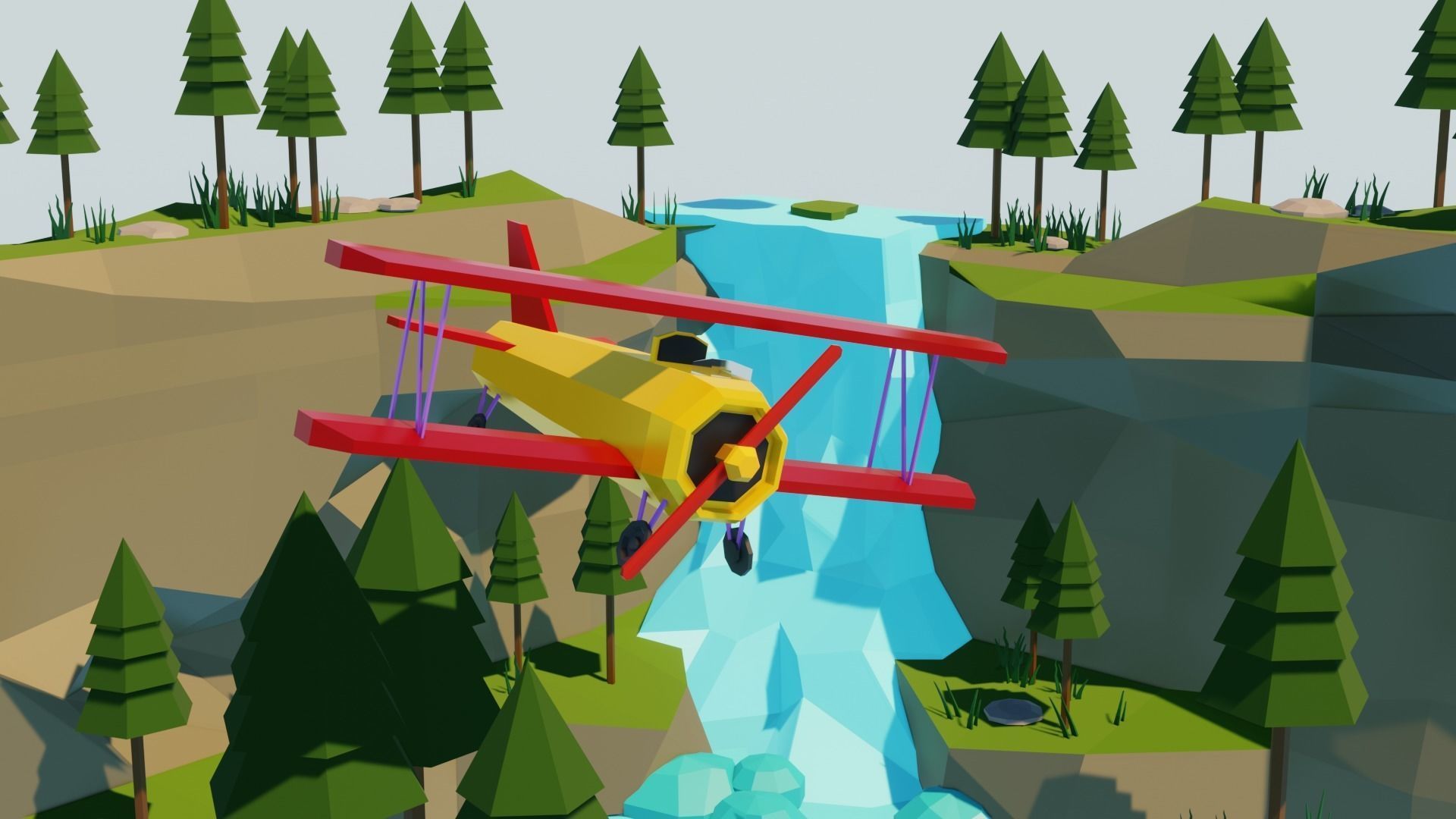 Biplane Diorama 001 Low-poly 3D model_3