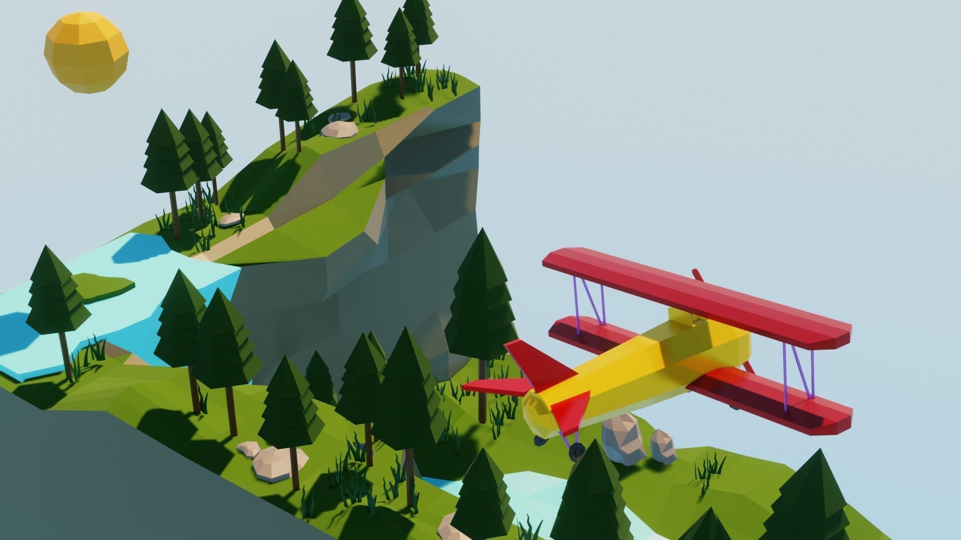 Biplane Diorama 001 Low-poly 3D model_4