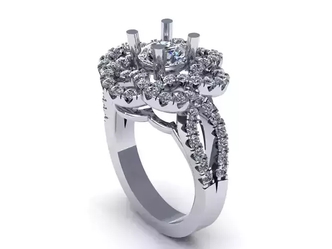 Pav Flower Diamond Ring