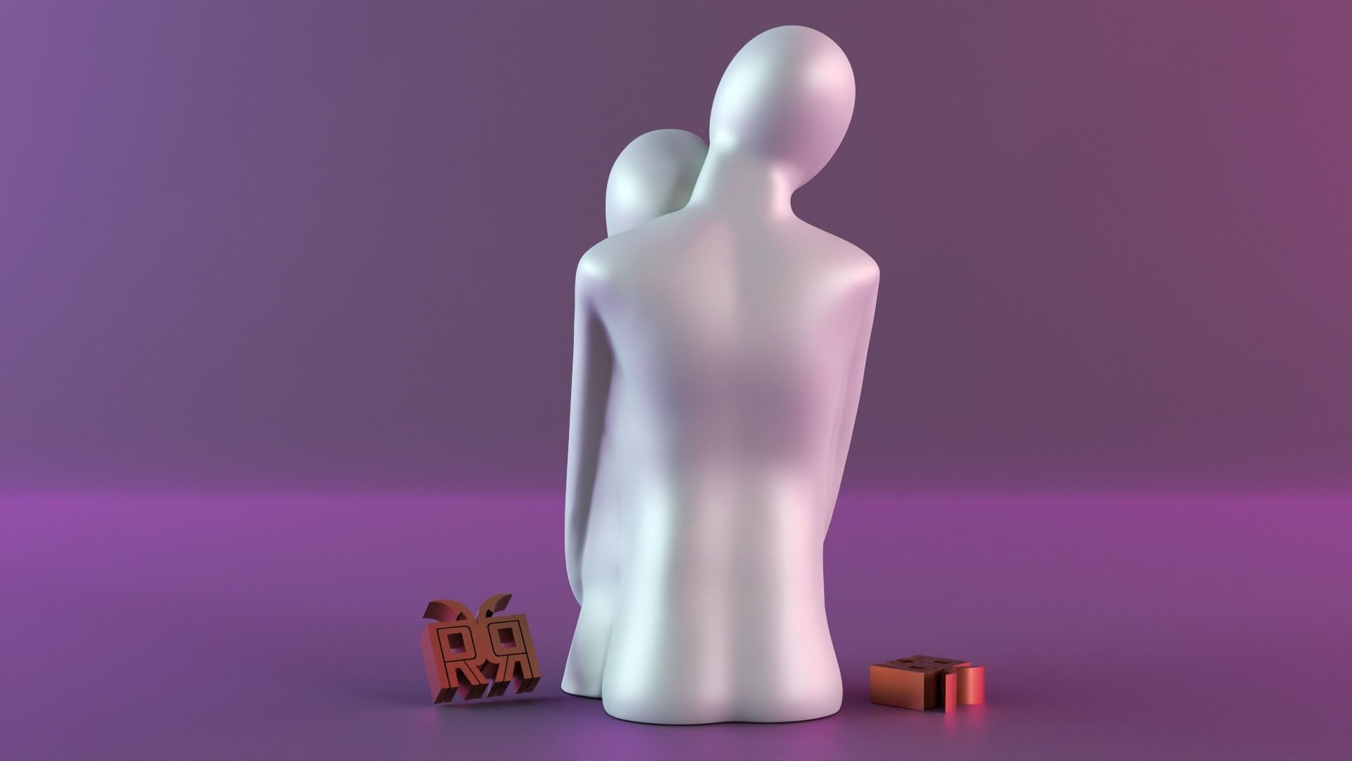 Couple Figurine Hugging Statue 3D print model_3