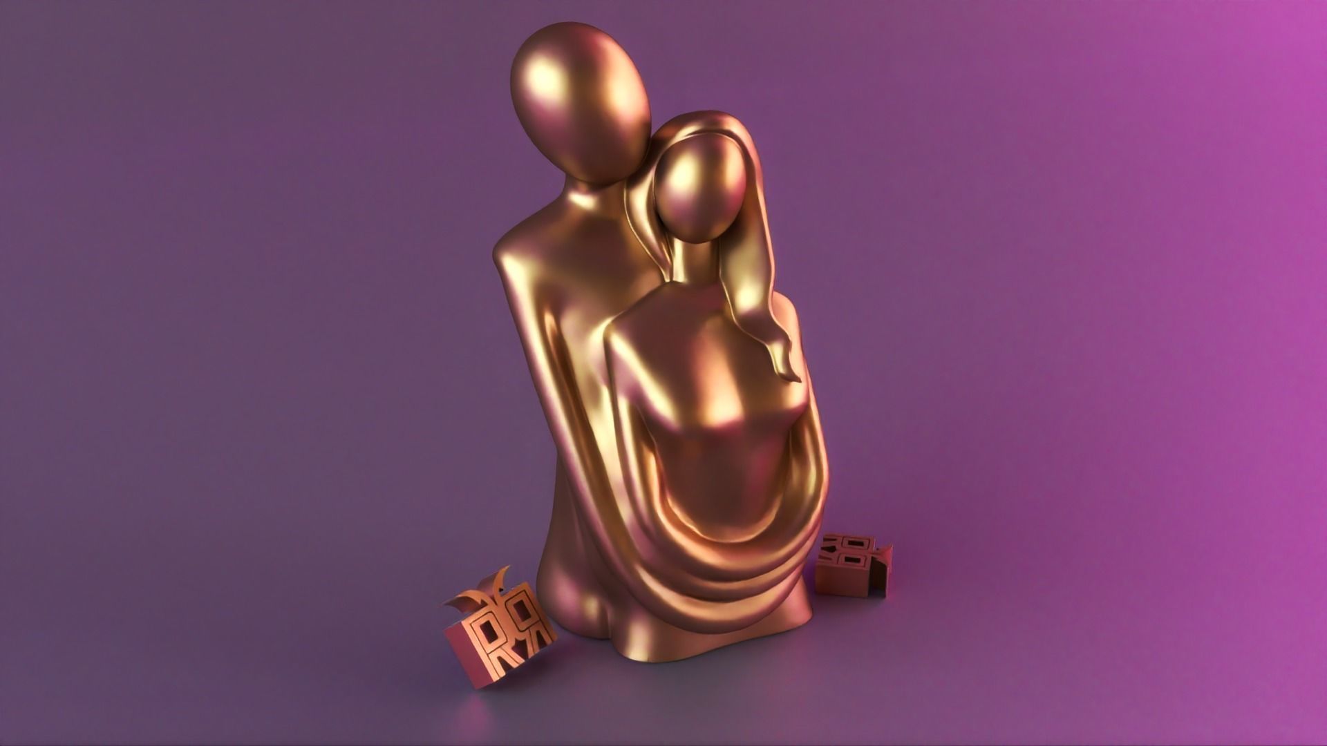 Couple Figurine Hugging Statue 3D print model_1