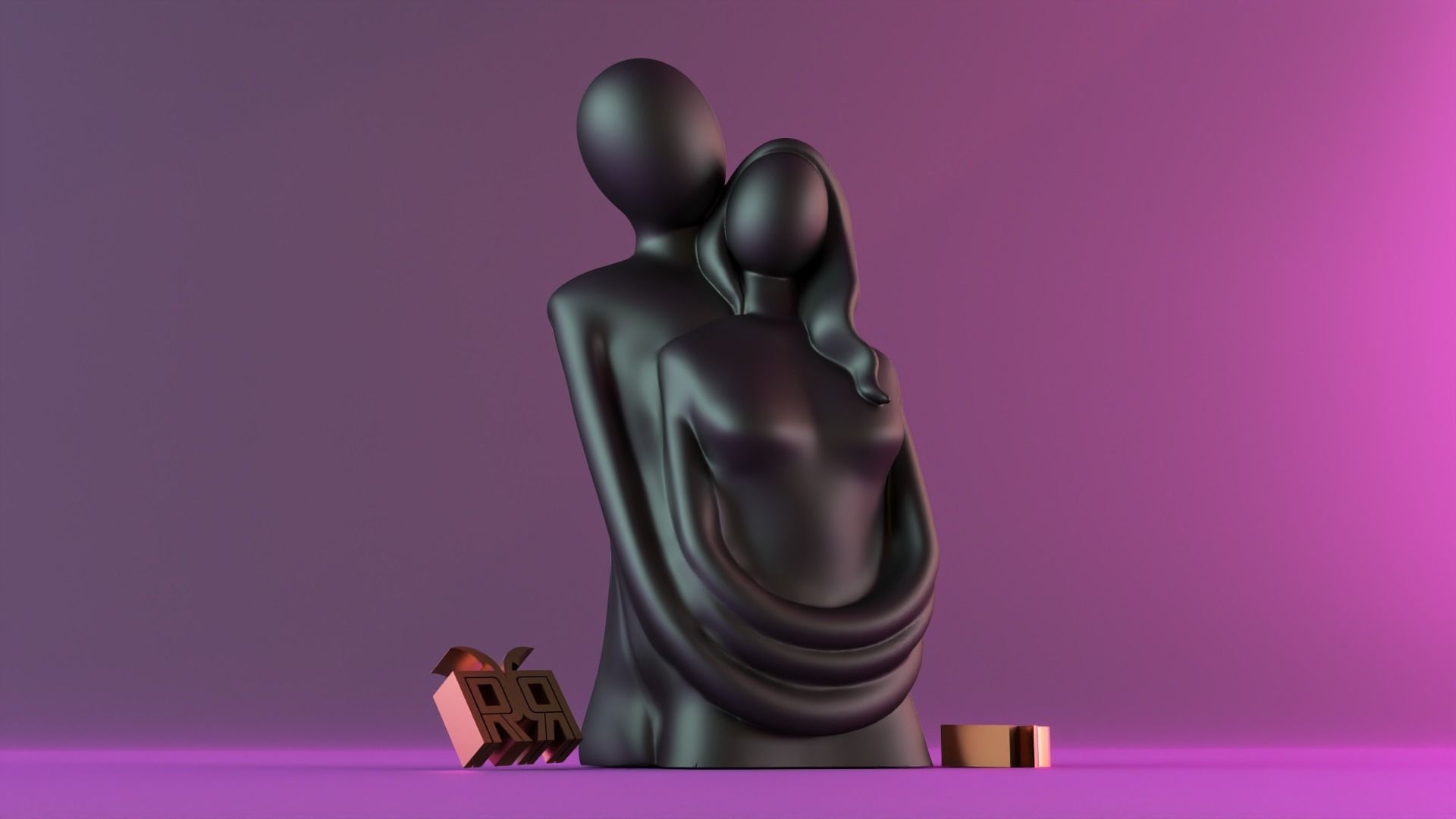 Couple Figurine Hugging Statue 3D print model_5