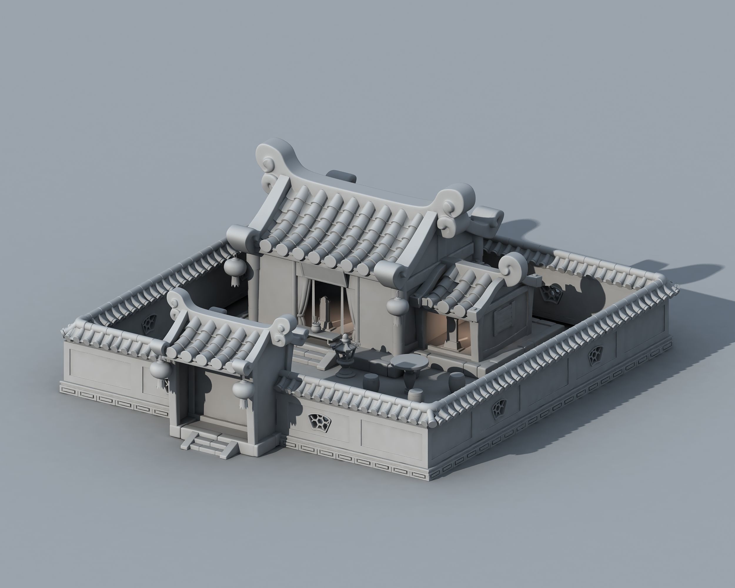 Cartoon architecture  Cartoon Courtyard 3D model_8