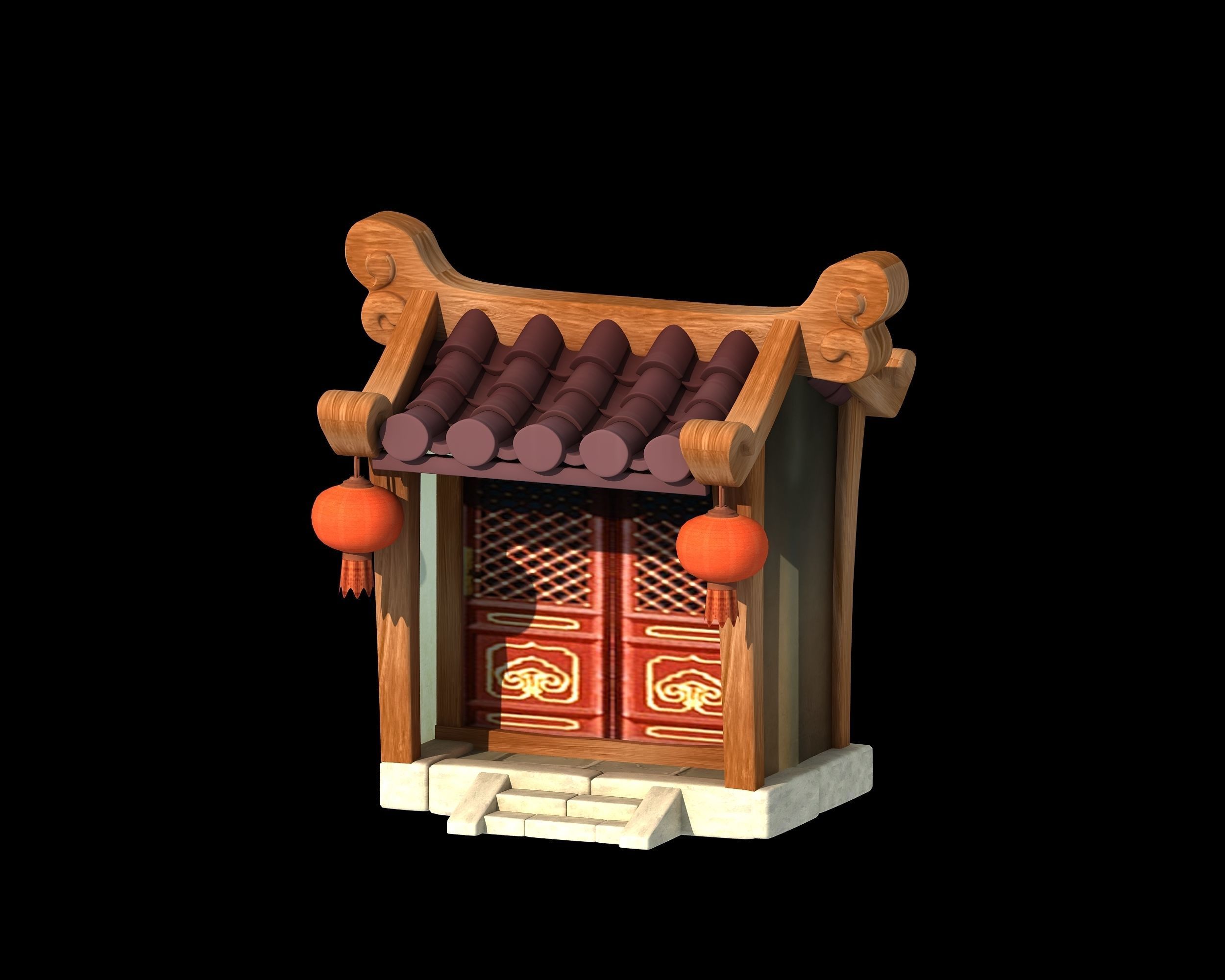 Cartoon architecture  Cartoon Courtyard 3D model_7