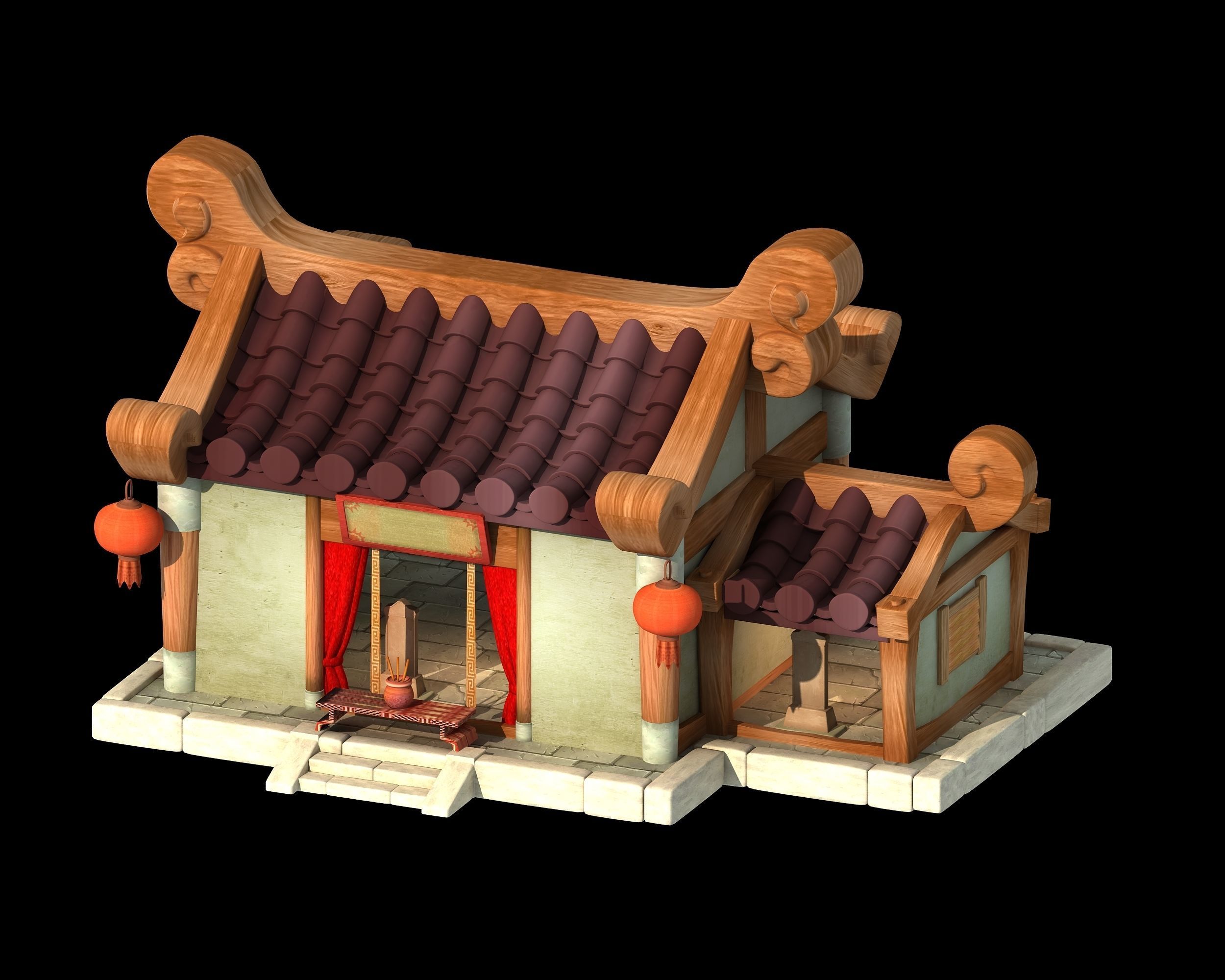 Cartoon architecture  Cartoon Courtyard 3D model_5