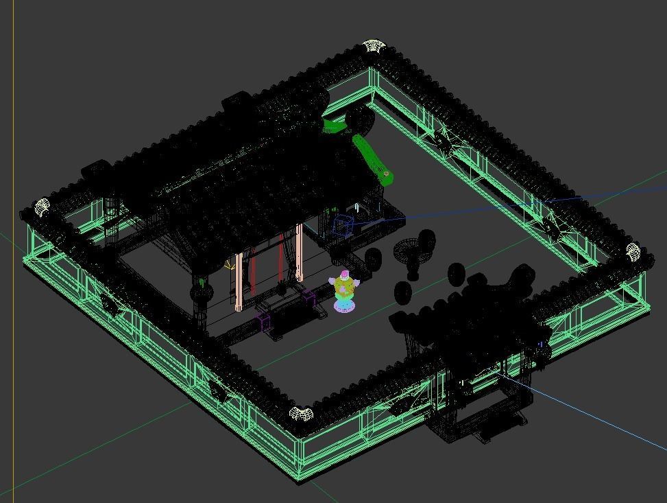 Cartoon architecture  Cartoon Courtyard 3D model_2