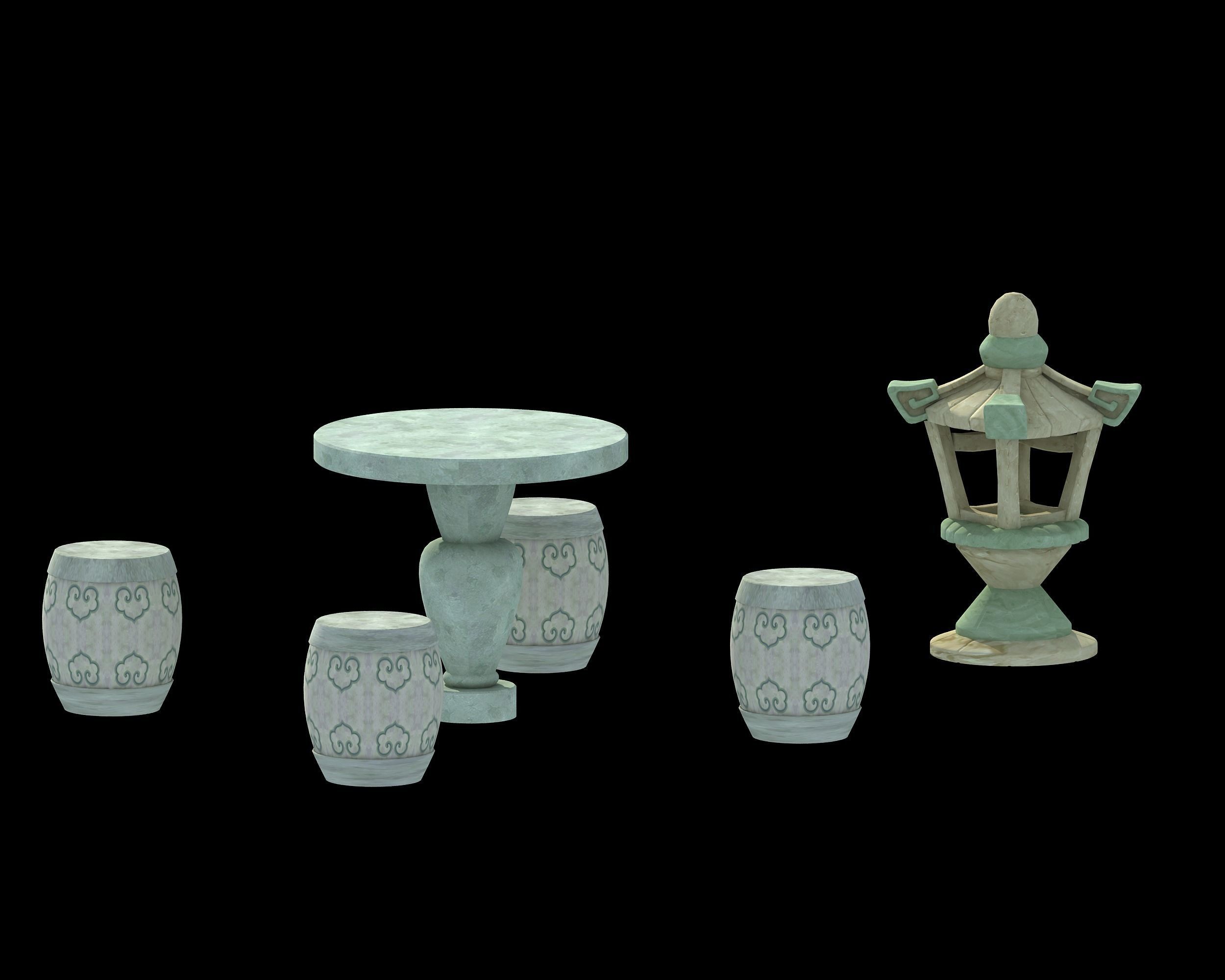 Cartoon architecture  Cartoon Courtyard 3D model_9