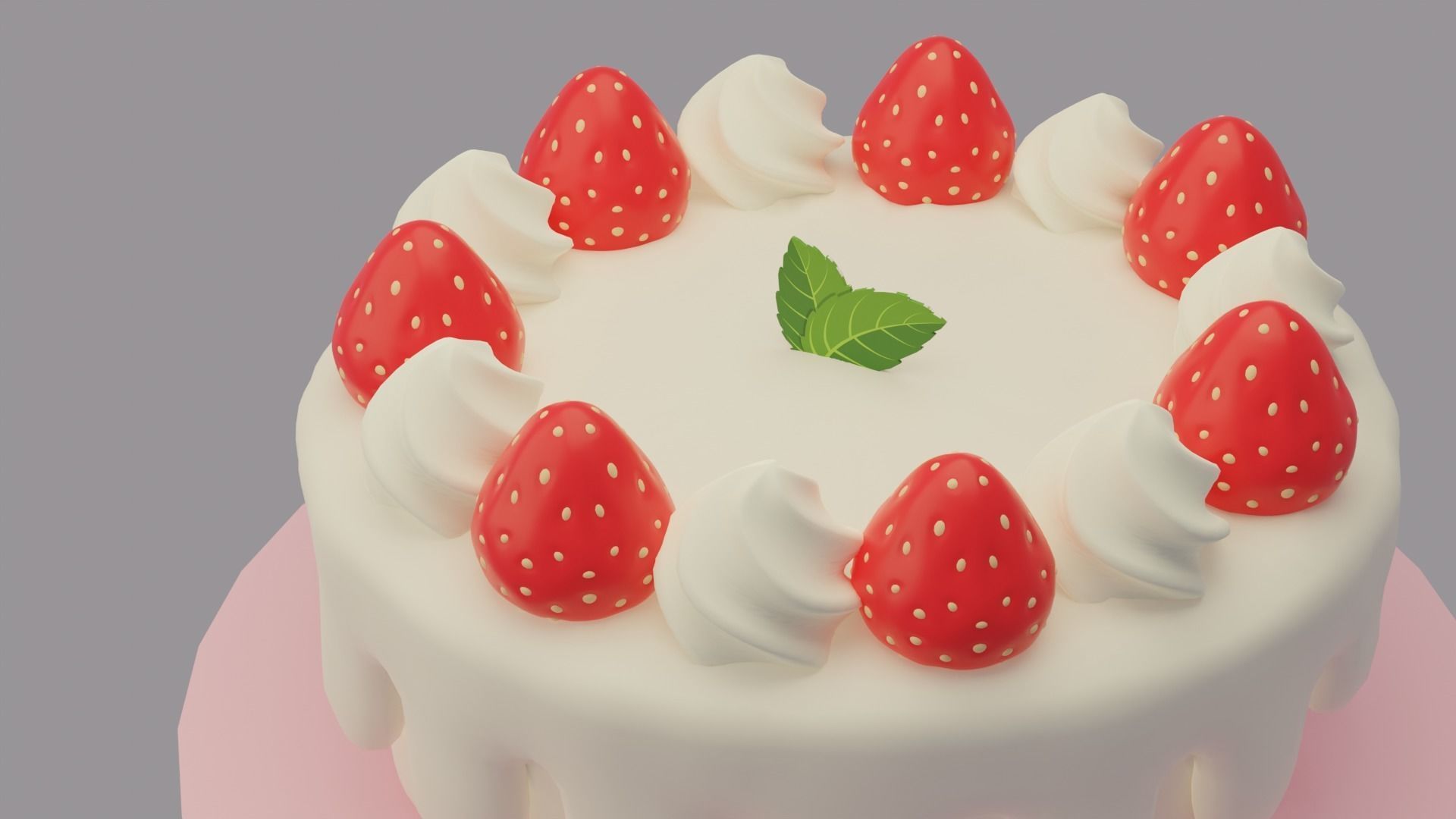 Cake Strawberries 3D model_3