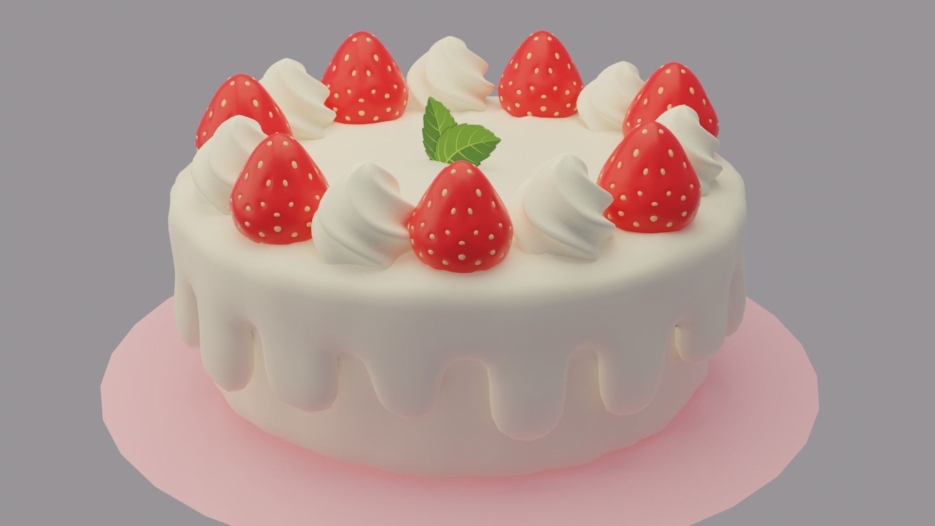 Cake Strawberries 3D model_1