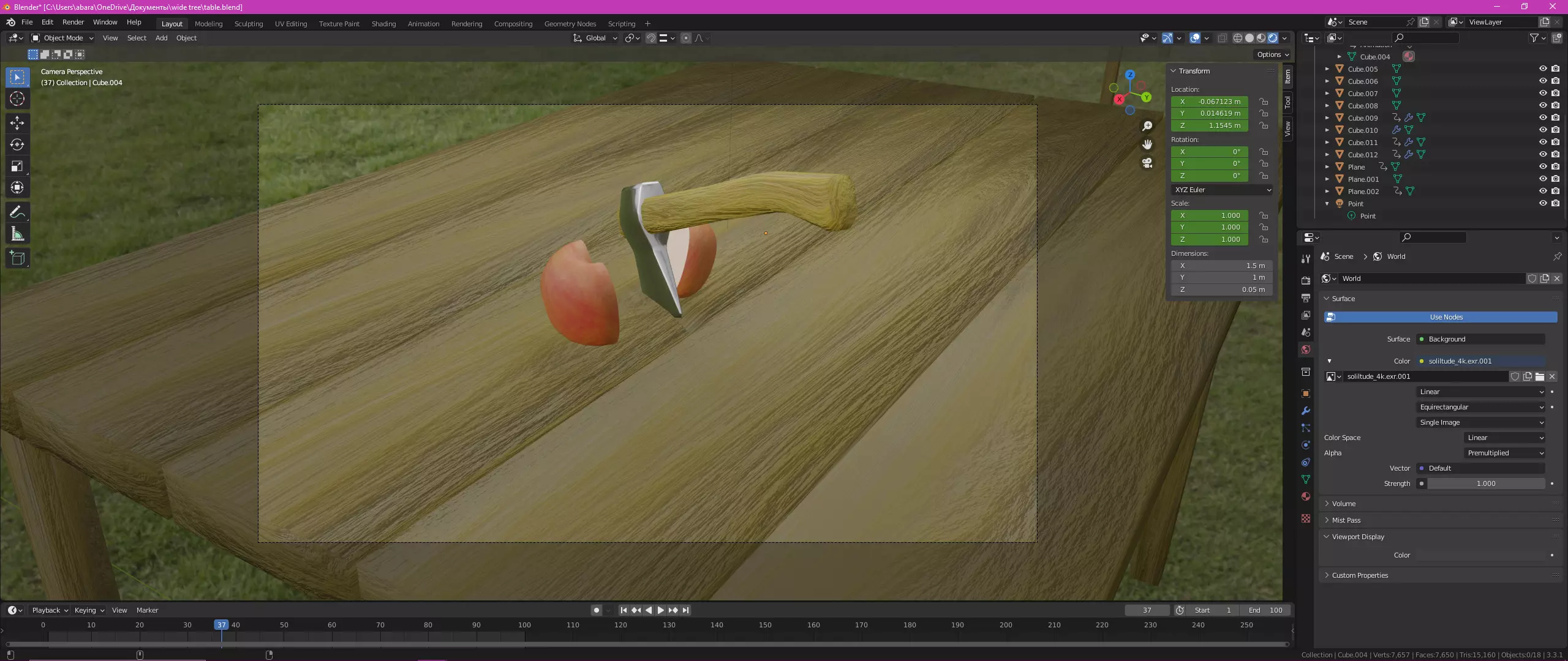 axe cut apple Low-poly 3D model
