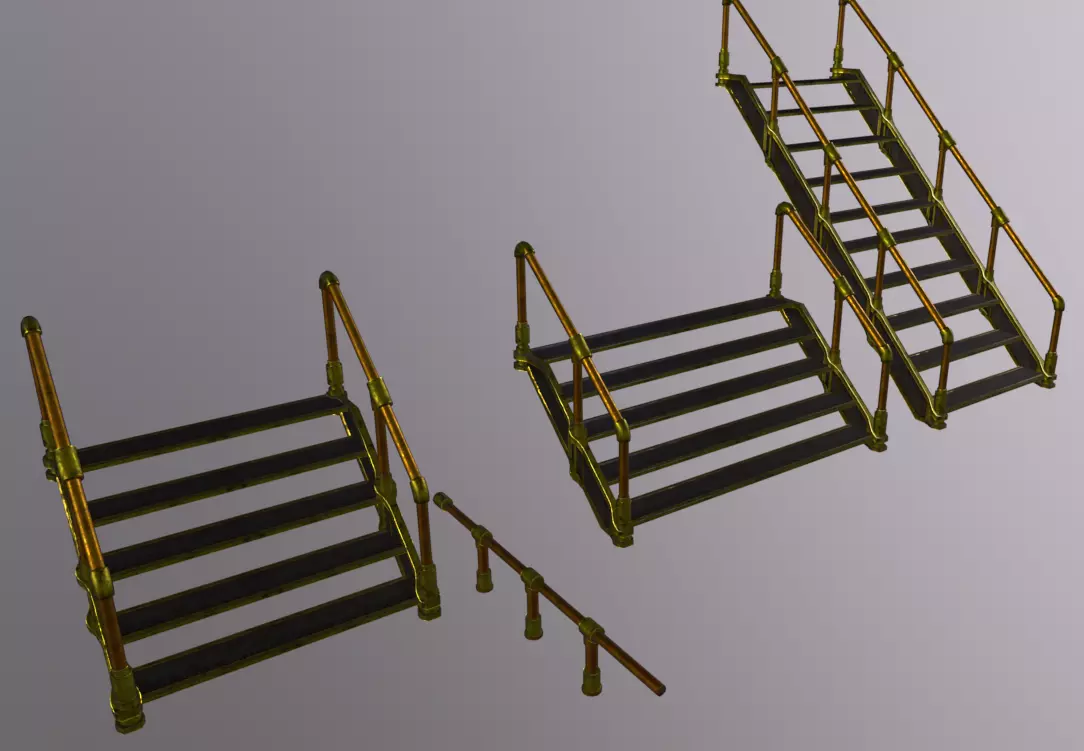 Stairs Steel Low-poly 3D model_0