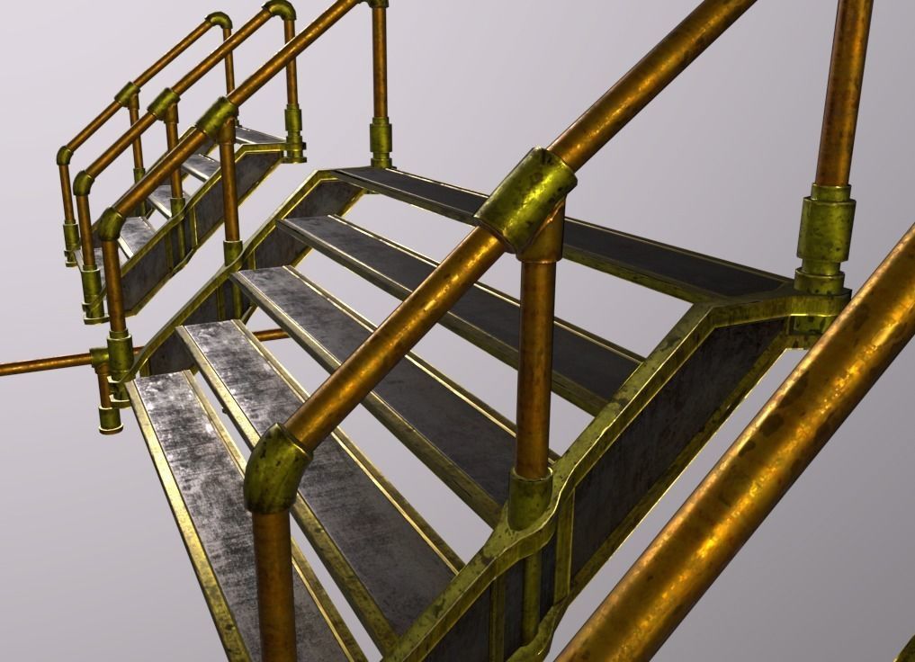 Stairs Steel Low-poly 3D model_3