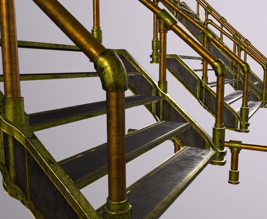 Stairs Steel Low-poly 3D model_2