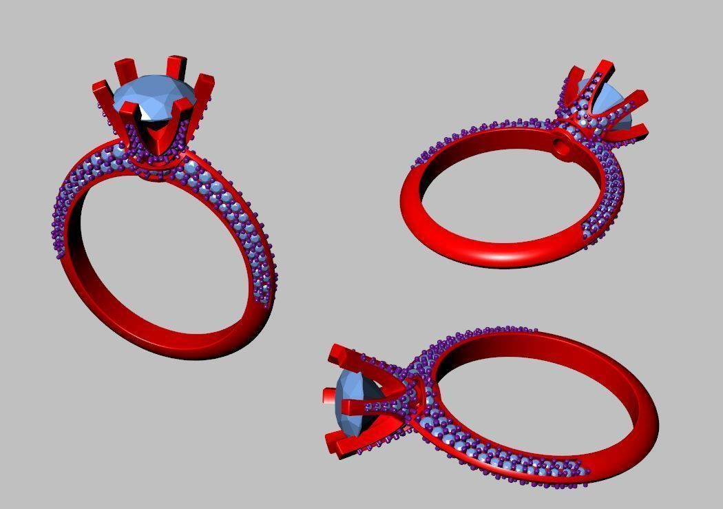 Pave Tiffany Setting Engagement Ring with a Pave Diamond 3D model 3D