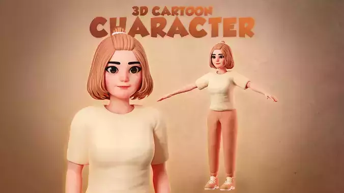 3D Cartoon Character - Cute Woman with orange cloths 