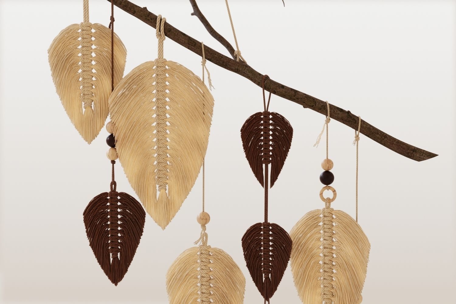 Macrame leaves on branch 3D model_3