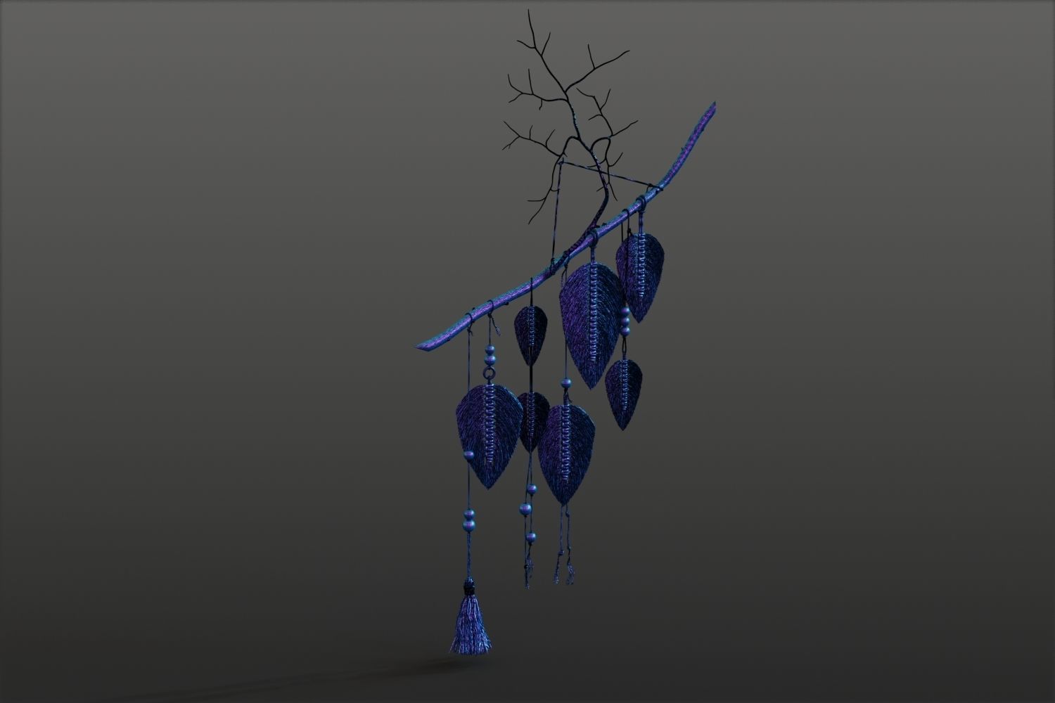 Macrame leaves on branch 3D model_11
