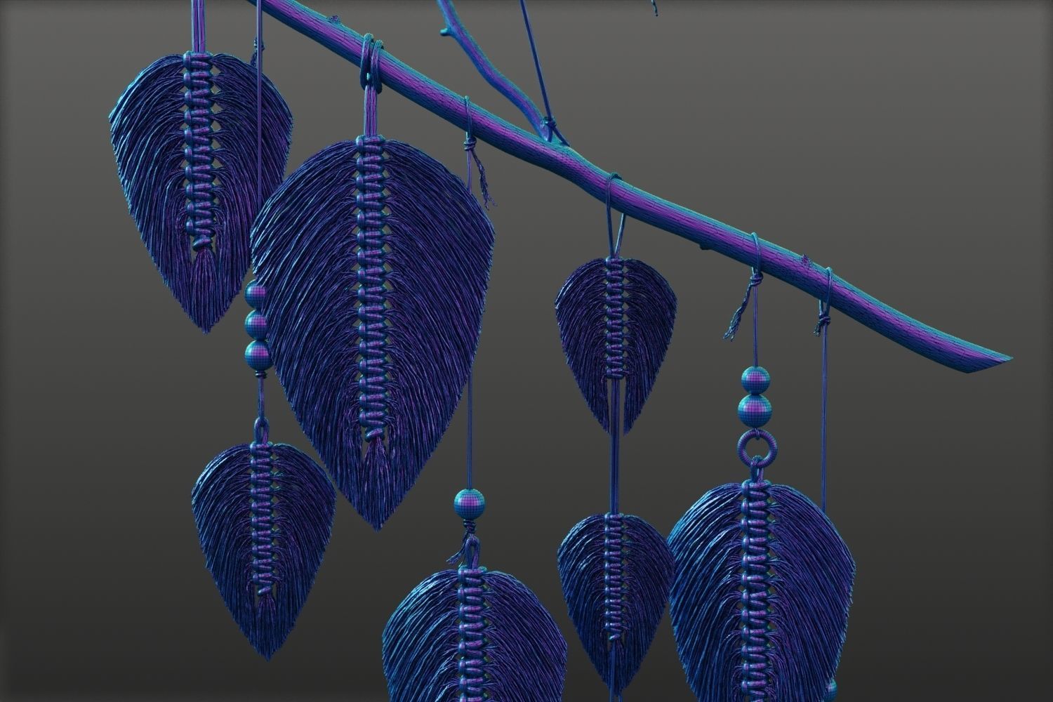 Macrame leaves on branch 3D model_13