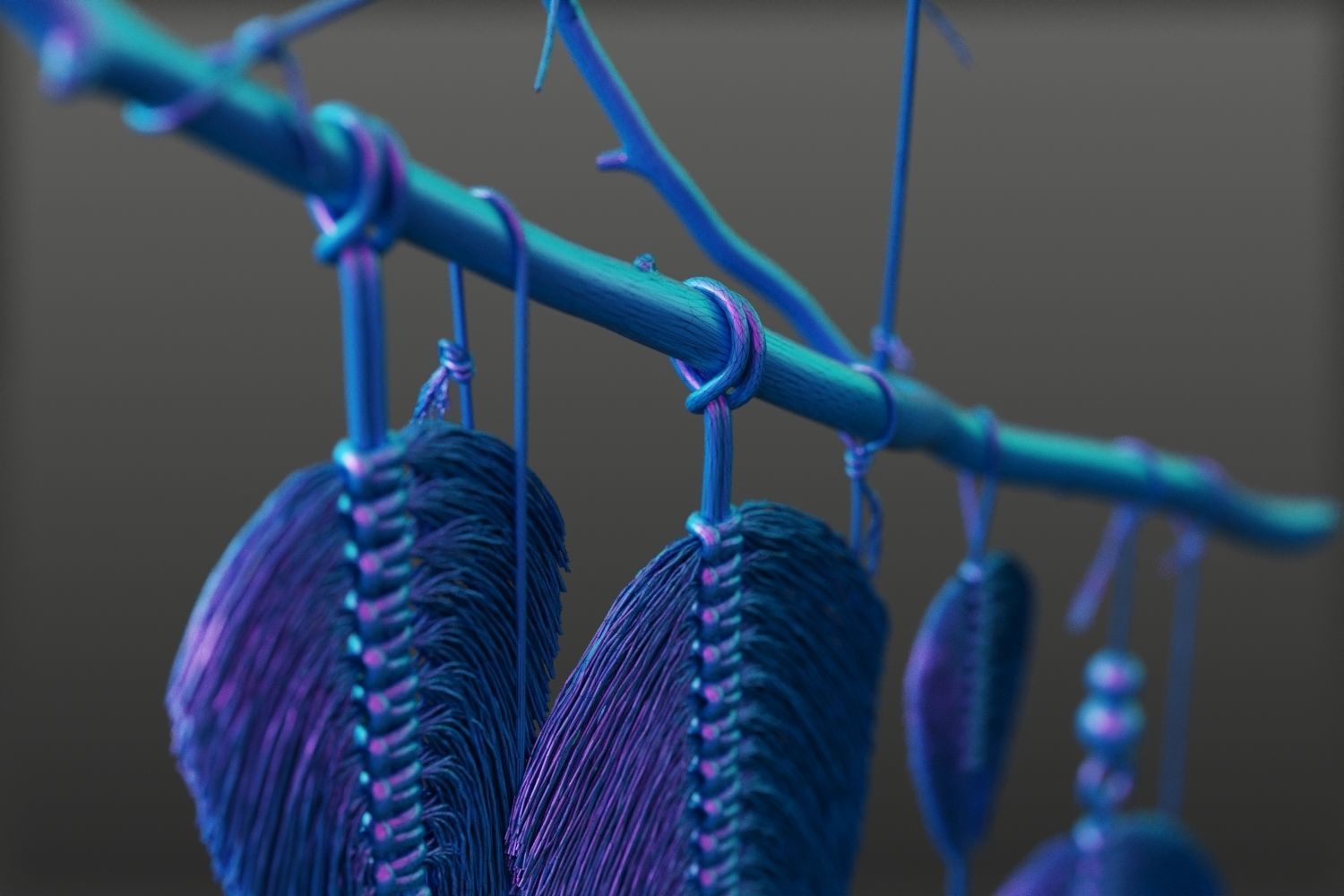 Macrame leaves on branch 3D model_14