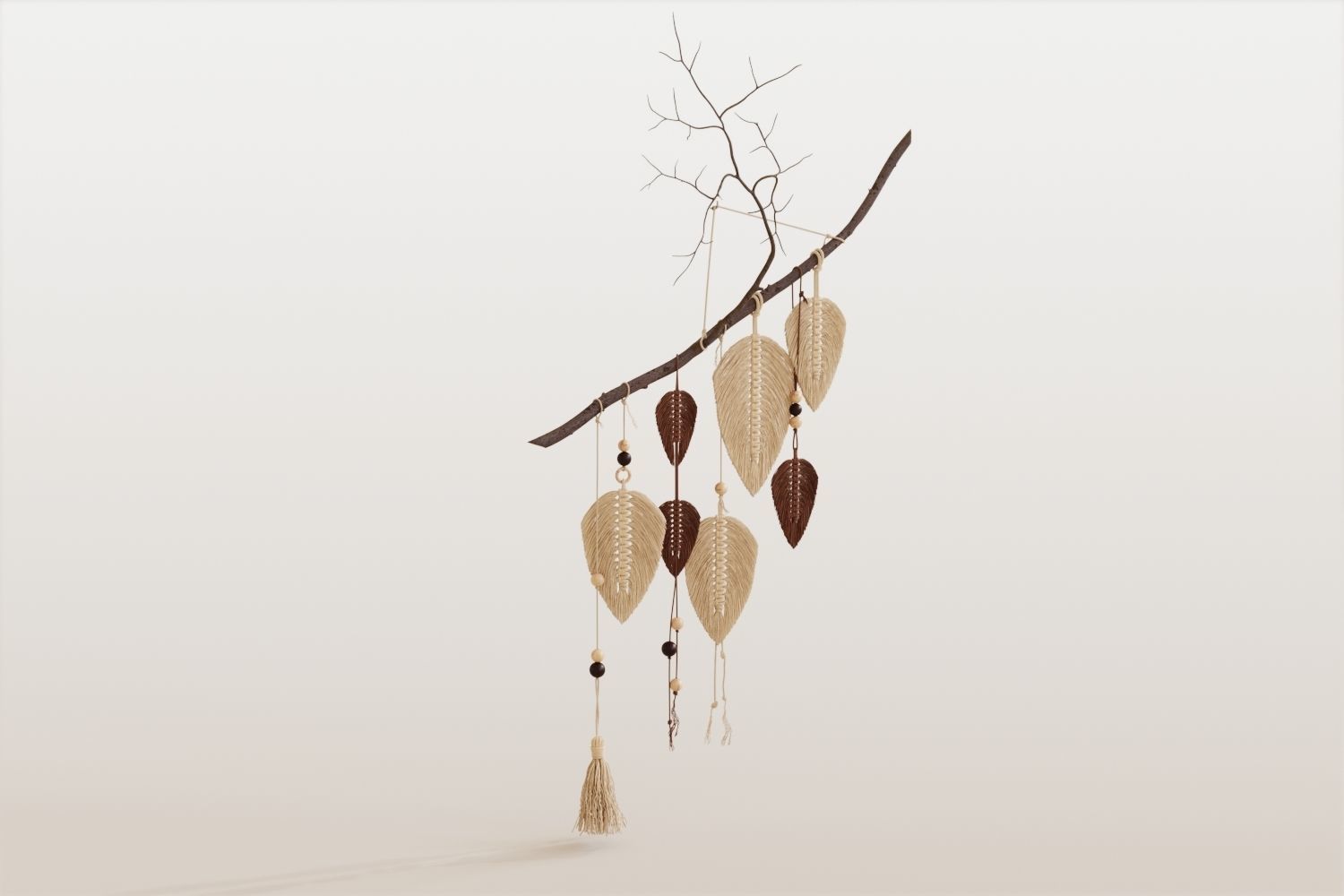 Macrame leaves on branch 3D model_1