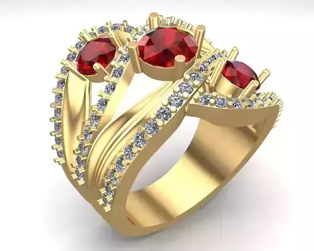 Cocktail Red Rube Diamonds Ring