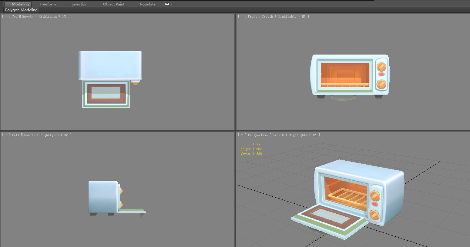 Cartoon electric oven - Food baking appliance Low-poly 3D model_4