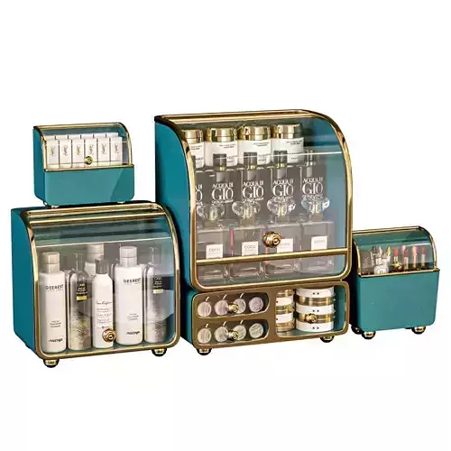 Designer shelf with luxury cosmetics for bathroom 