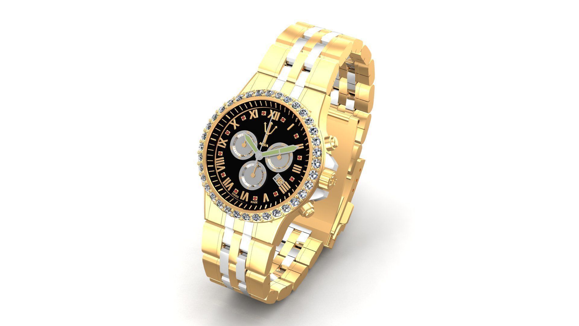 Gold Diamonds AQWA Watch 3D print model_1