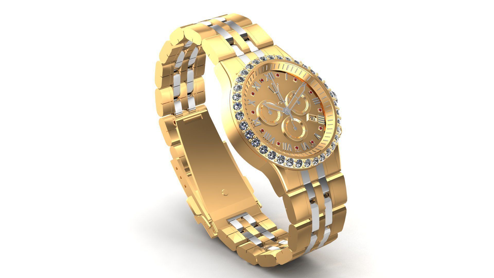 Gold Diamonds AQWA Watch 3D print model_3