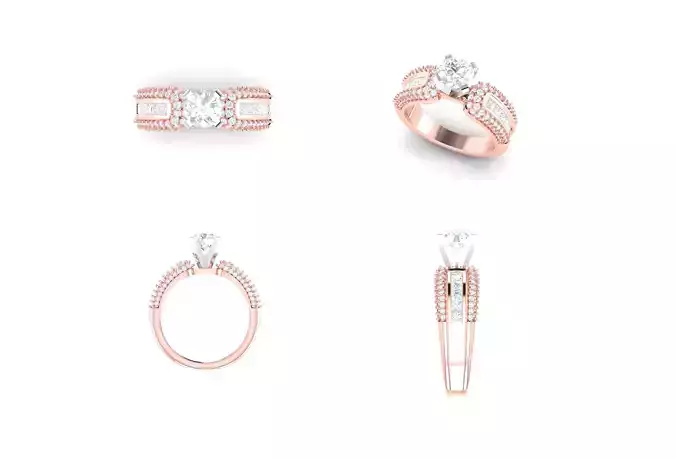 Rose Gold Women Diamond Ring 3D print model