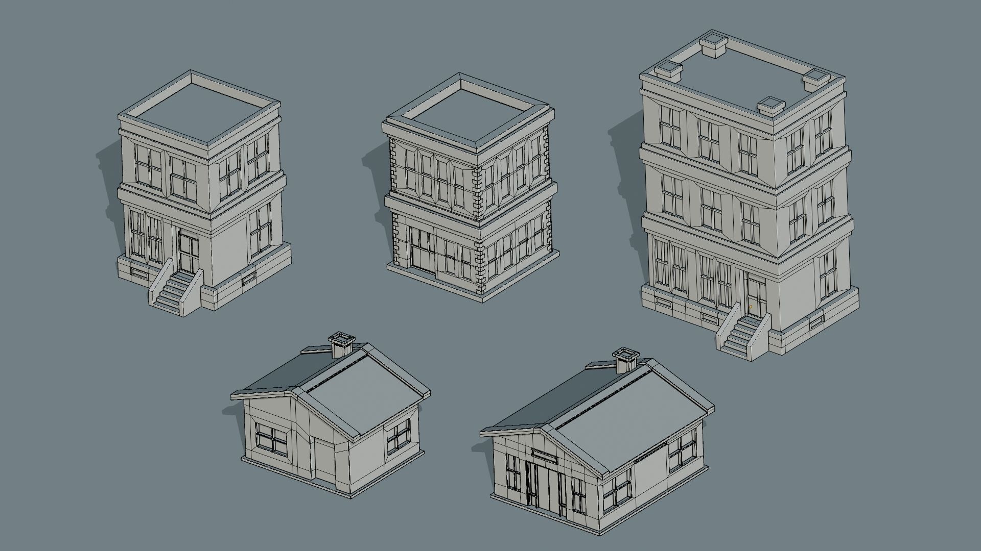 Five Low Poly Houses Low-poly 3D model_13