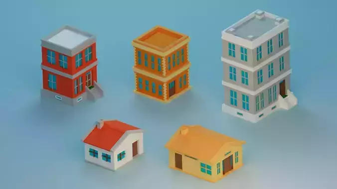 Five Low Poly Houses