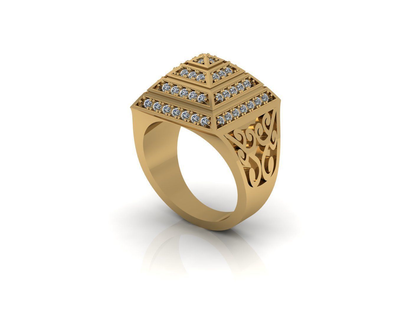 Gem set pyramid ring 3D print model_1