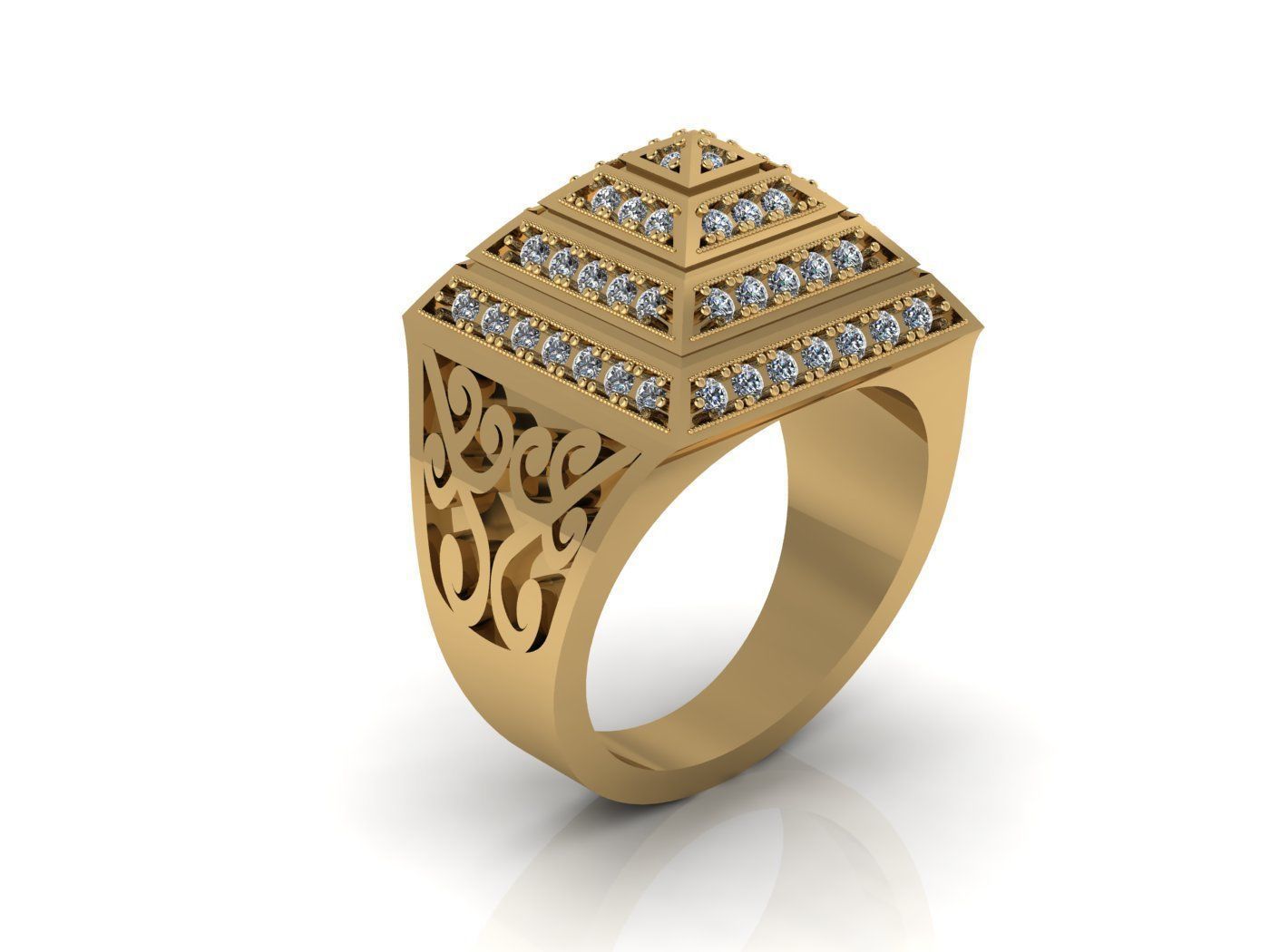 Gem set pyramid ring 3D print model_3