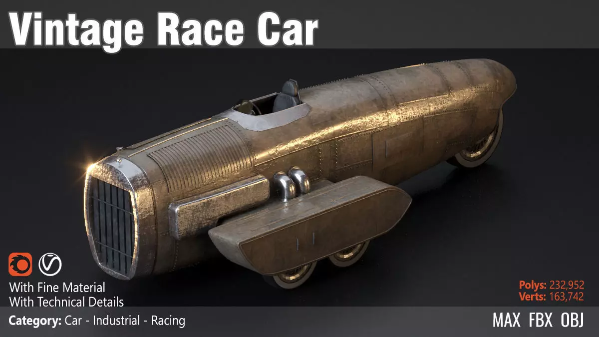 Vintage Race Car 3D model_0
