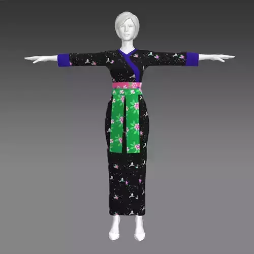 Hmong traditional pants outfit for girl 3D model