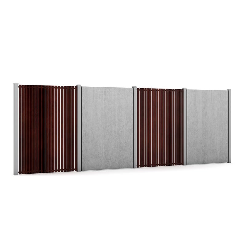Concrete and Wood Fence 01 3D model_1