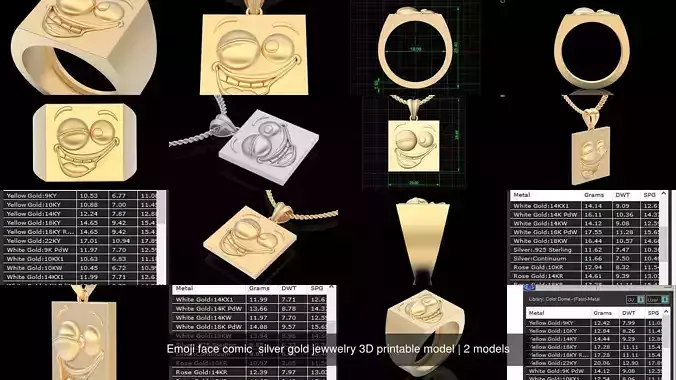 Emoji face comic  silver gold jewwelry 3D printable model 3D Model Collection