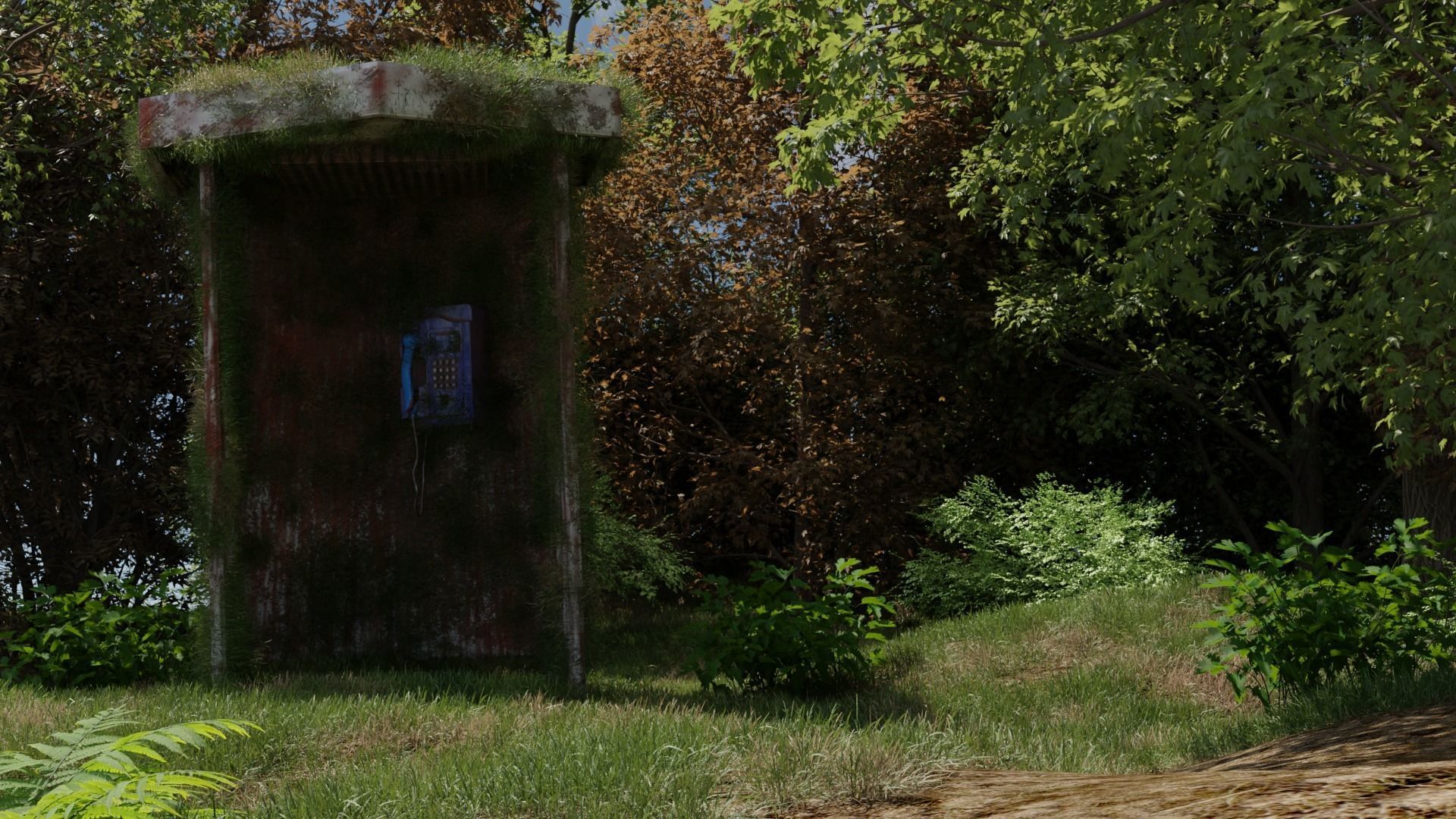 Stylized landscape scene with telephone box 3D model_5