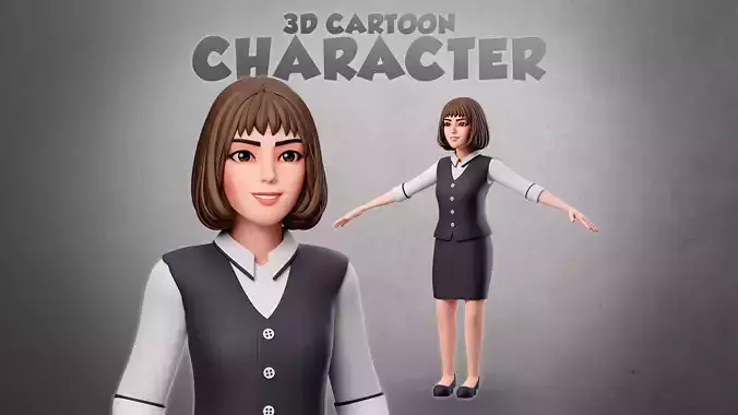 3D Cartoon Character - Cute woman with formal dressed 