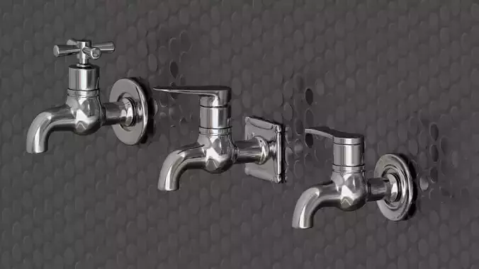 Modern Bathroom Steel Tap Collection Low-poly 3D model