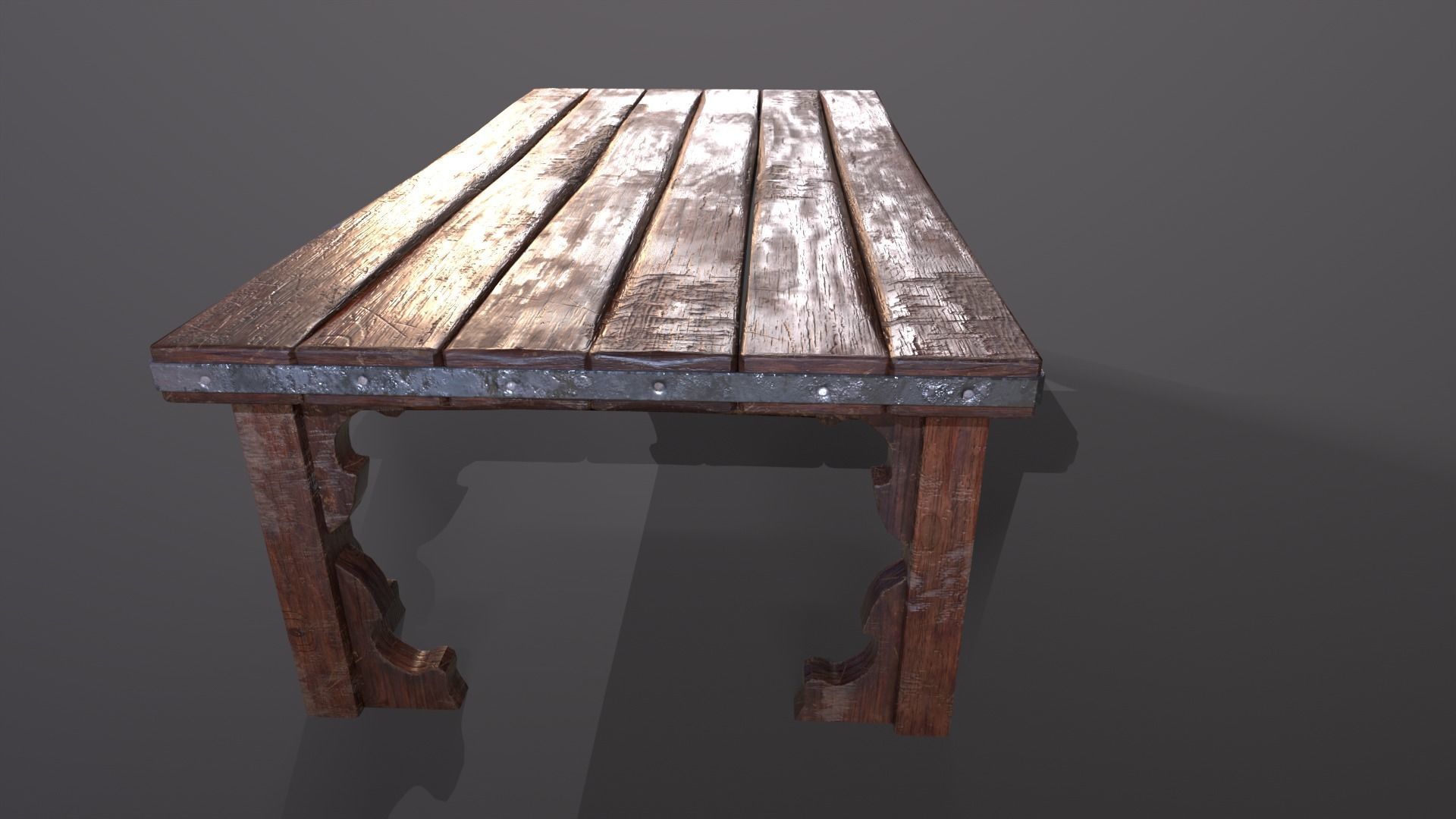 Old medieval Wear and Used Wooden Long Table Low-poly 3D model_12