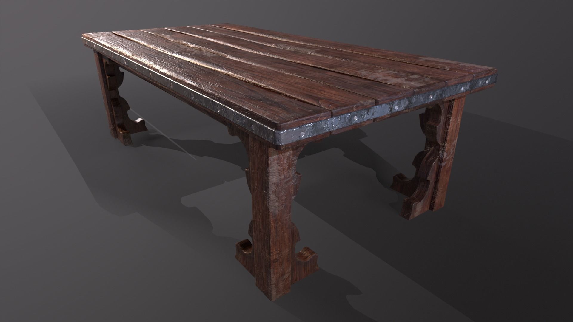 Old medieval Wear and Used Wooden Long Table Low-poly 3D model_8