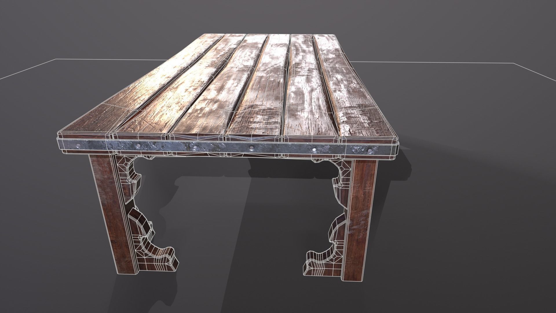 Old medieval Wear and Used Wooden Long Table Low-poly 3D model_13