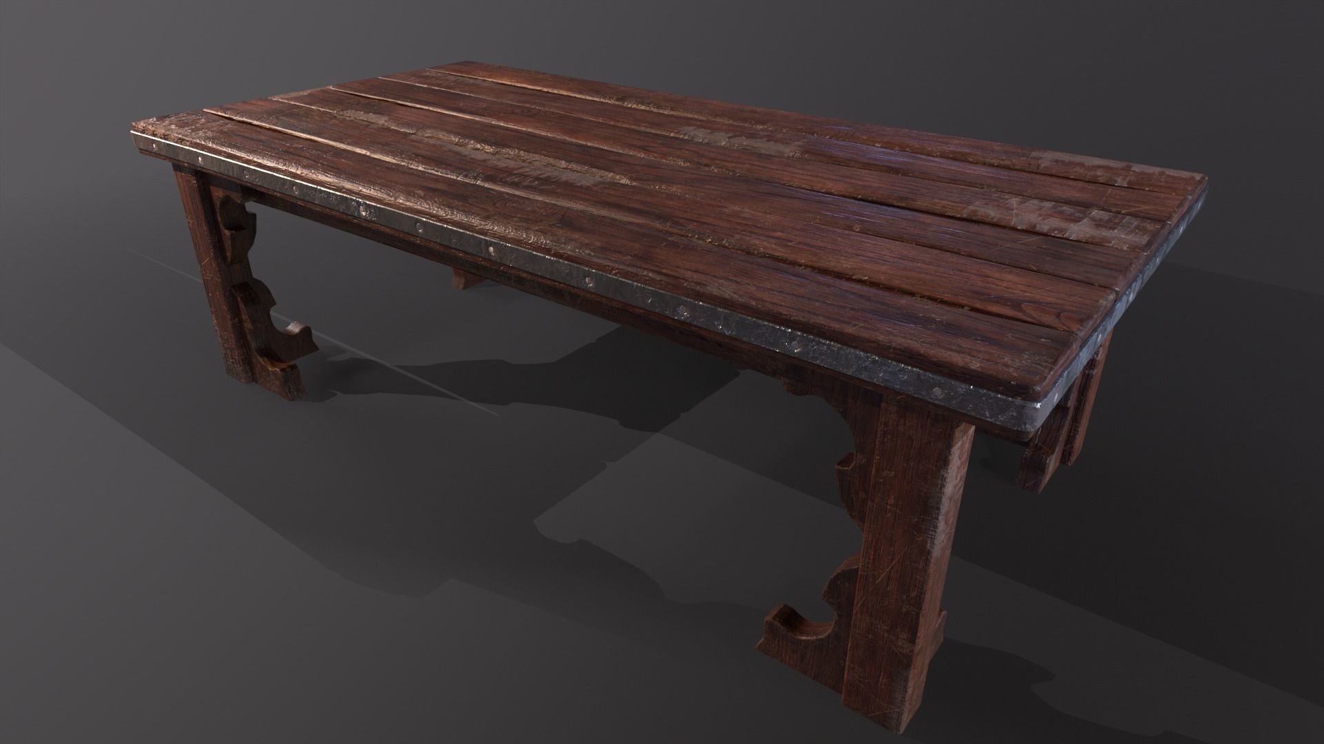 Old medieval Wear and Used Wooden Long Table Low-poly 3D model_6