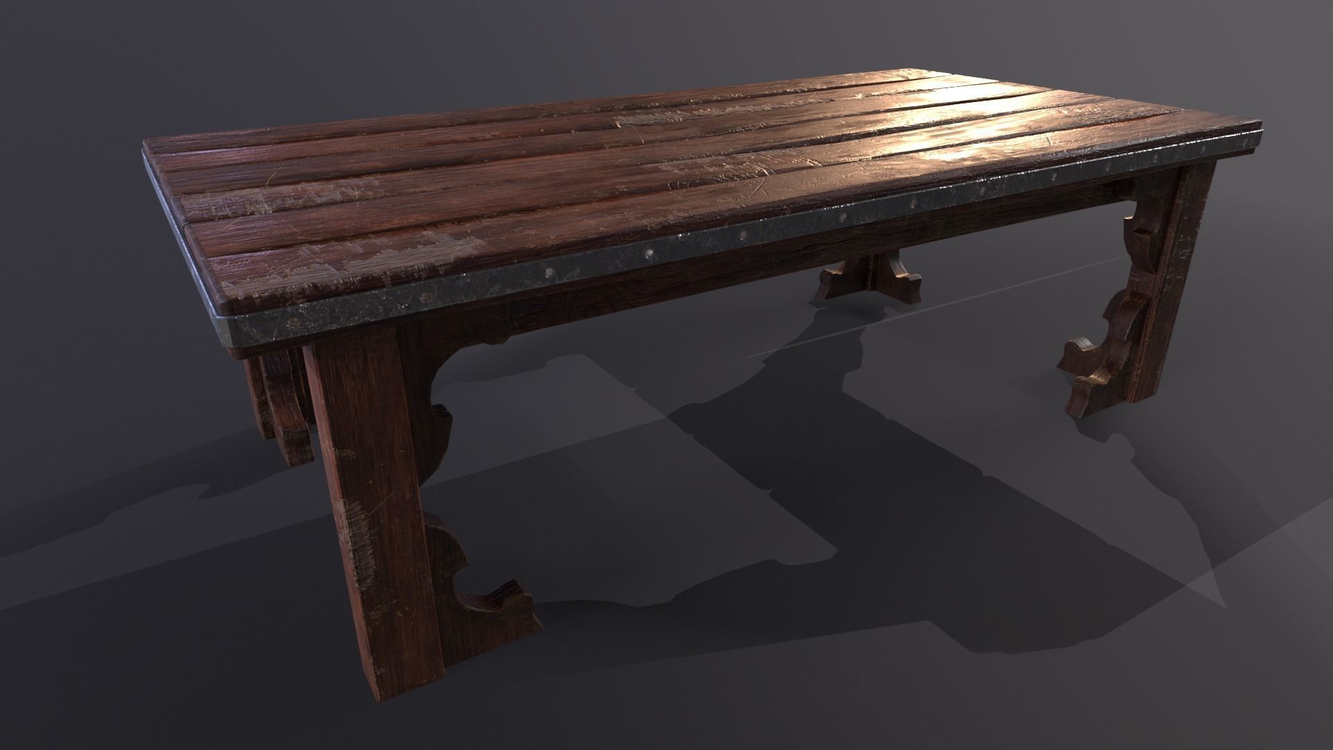 Old medieval Wear and Used Wooden Long Table Low-poly 3D model_16
